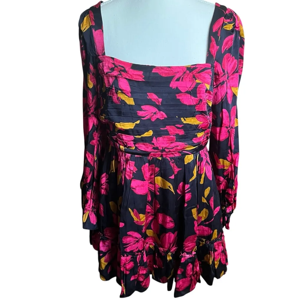 Saylor Fritz‎ Floral Print Long Sleeve Babydoll Dress Sz M Black Multi Floral - Image 3