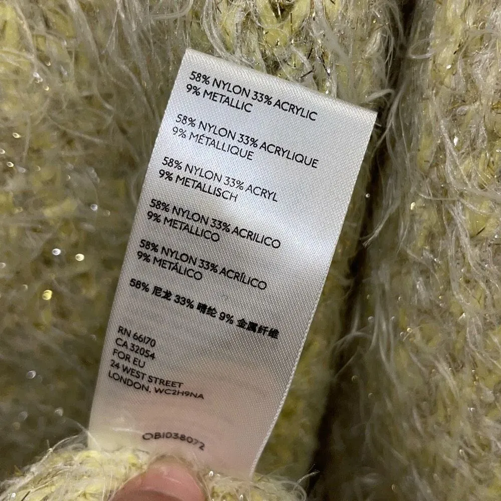 Anthropologie Womens Larkin Shimmer Metallic Fuzzy Eyelash Cardigan Yellow Large - Image 6