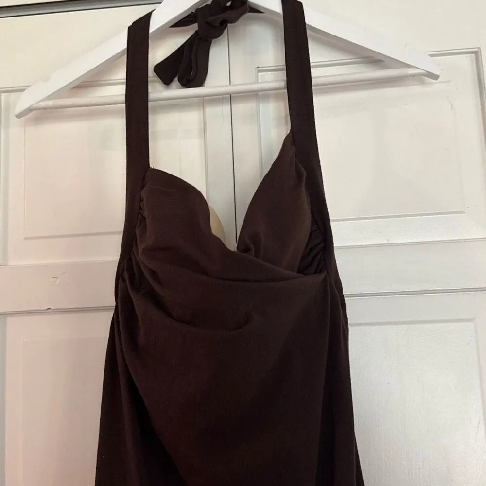 Victoria’s Secret Y2K ipex BROWN halter dress built in bra size 38c - Image 5