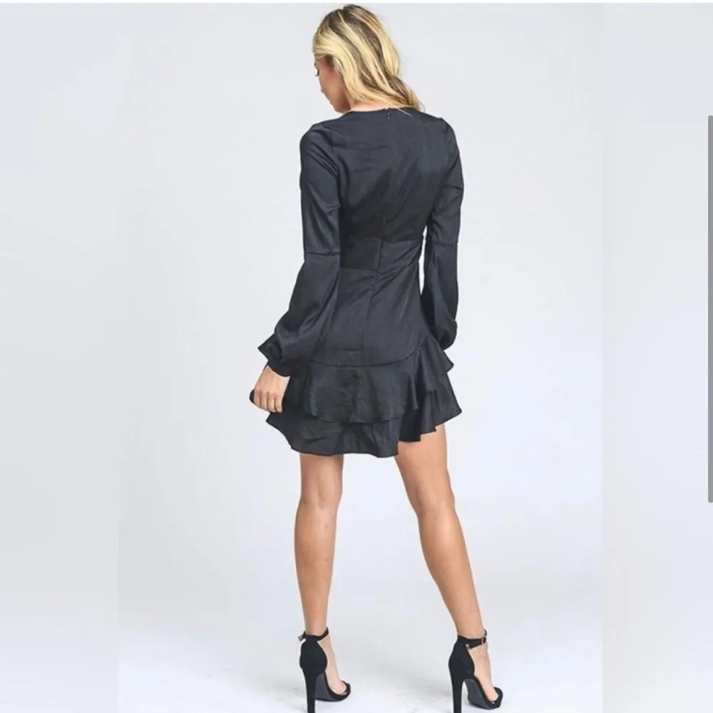 STORIA dark emerald ruffle tiered plunge mini dress 857 - Image 4