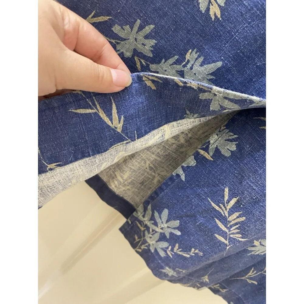 Vintage 1980s L.L. Bean Linen Floral Wrap Skirt Blue Floral Pattern Size 6 - Image 7
