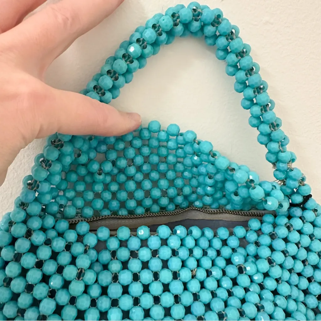 Mademoiselle Vintage Beaded Bag Handbag Purse Teal Turquoise Blue - Image 4