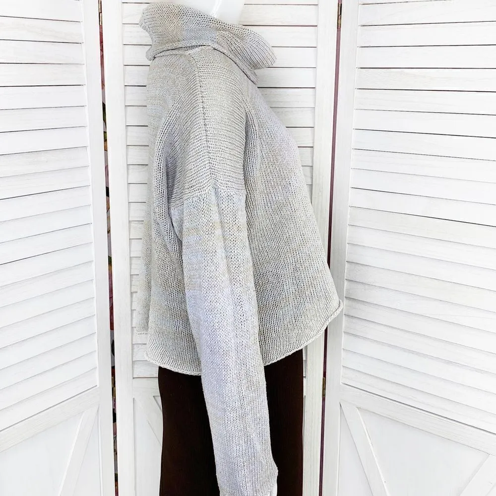 Debby Mitchell Cowlneck Crop Sweater Gray Tan Small Gray - Image 4