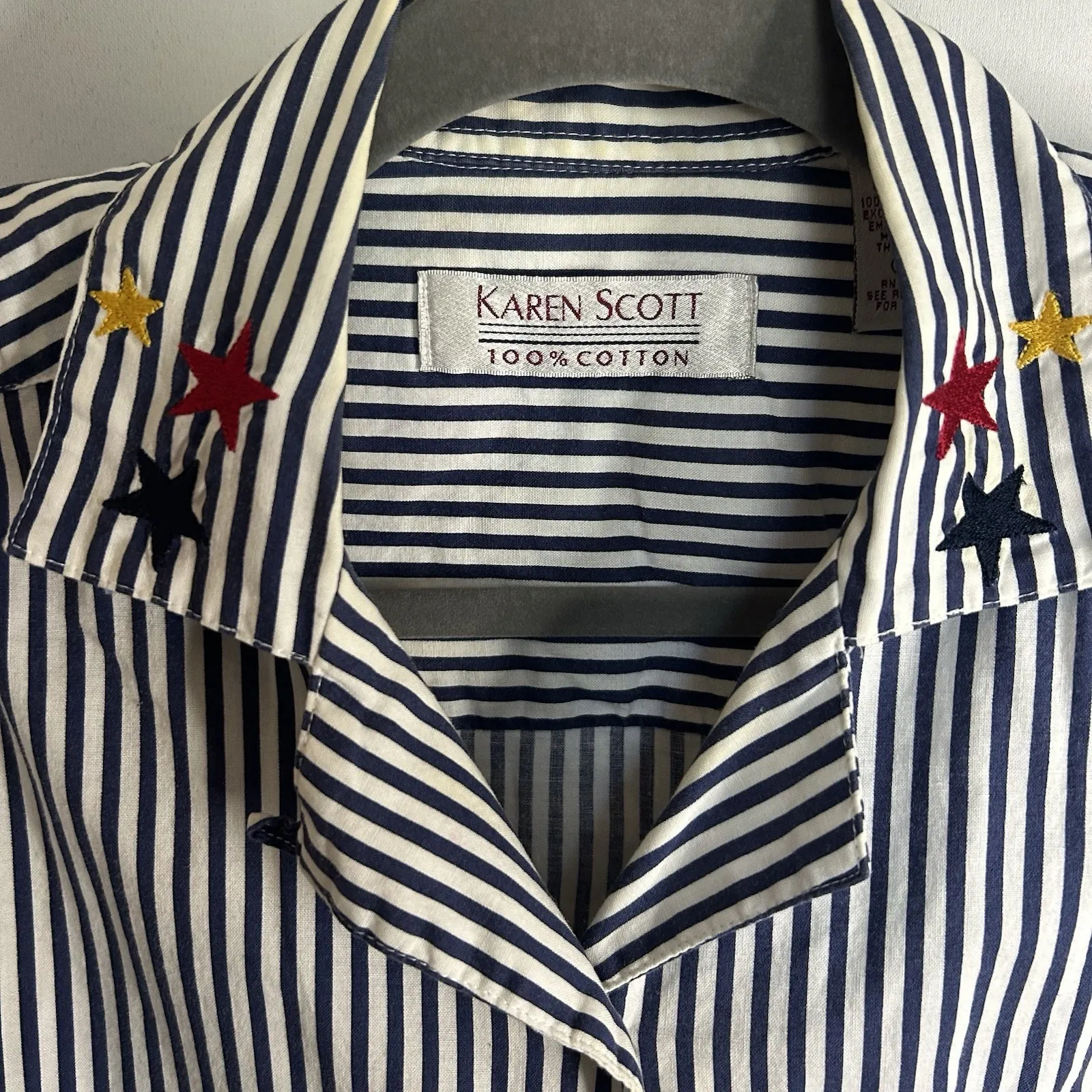 Vintage Karen Scott‎ Women's Small Patriotic Flag Embroidered Short Sleeve - Image 6