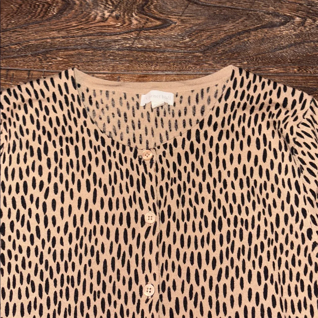 Garnet Hill Signature Eco Merino Wool Cardigan Size Small S Leopard Animal Print - Image 3