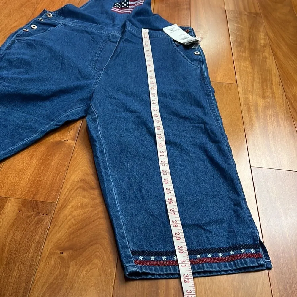 NWT Donna Rico Vintage 1990s Overalls American Flag Patchwork Wide Leg Crop XL - Image 7