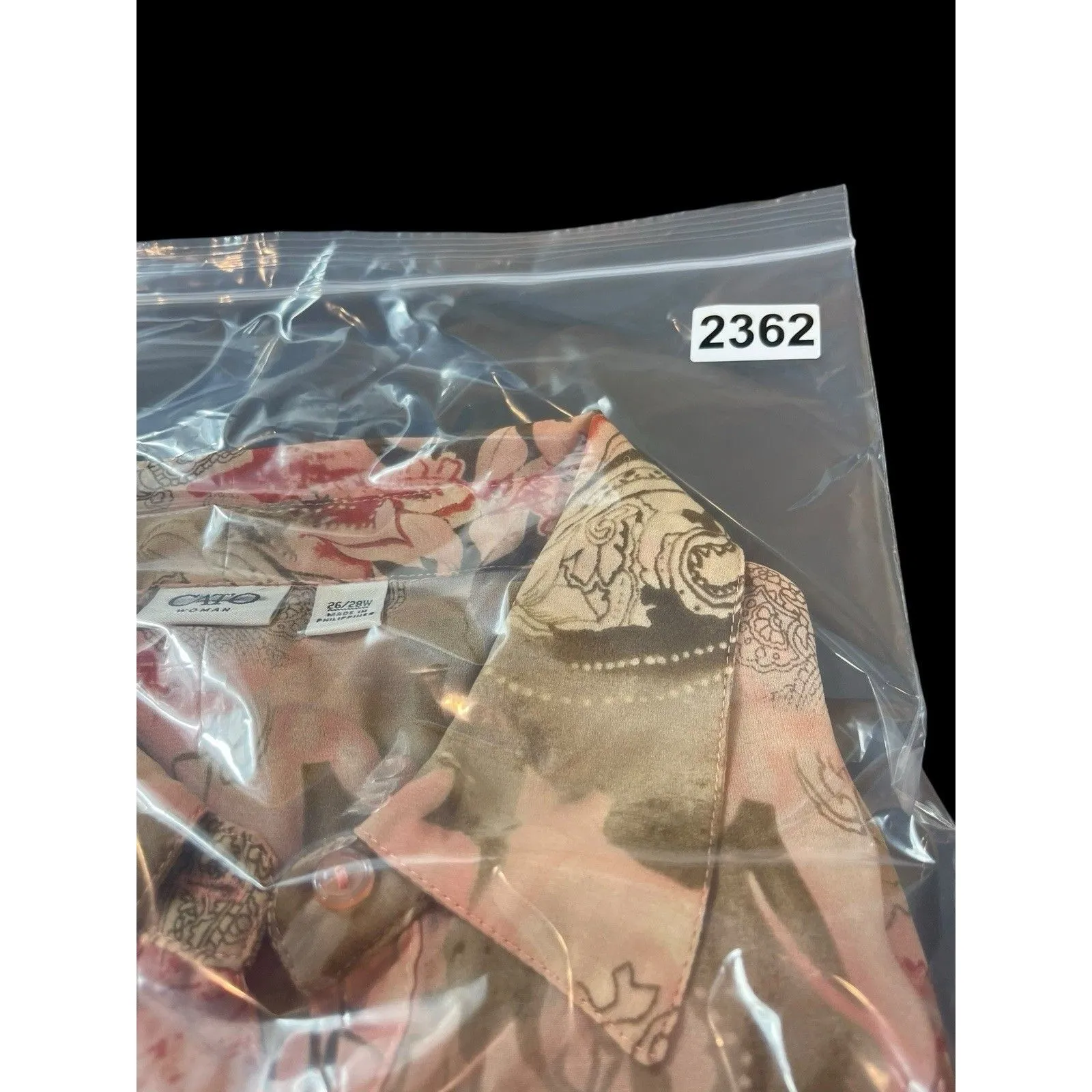 Cato Woman 26/28W Button Up Blouse Pink Tan Floral Paisley Sheer Long Sleeve Top - Image 11