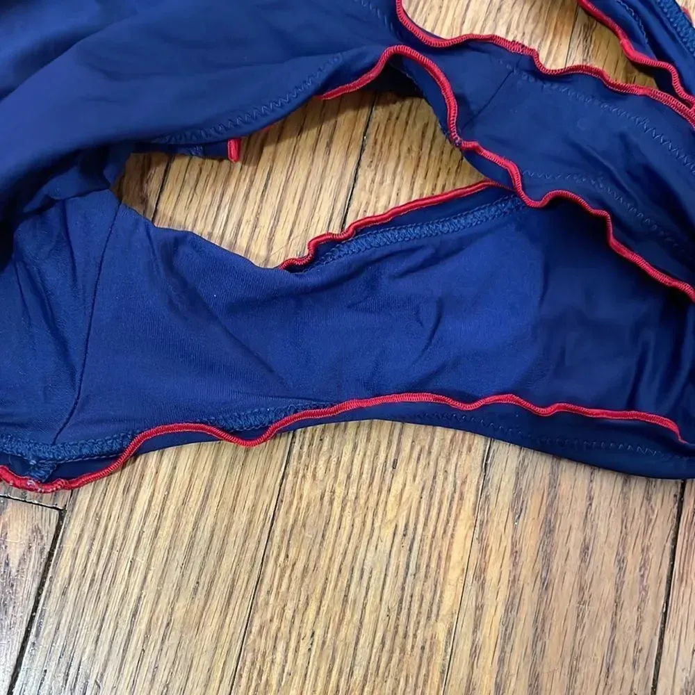 Lands End Bikini Swimsuit Blue‎ Red Ruffle size Small - Image 6