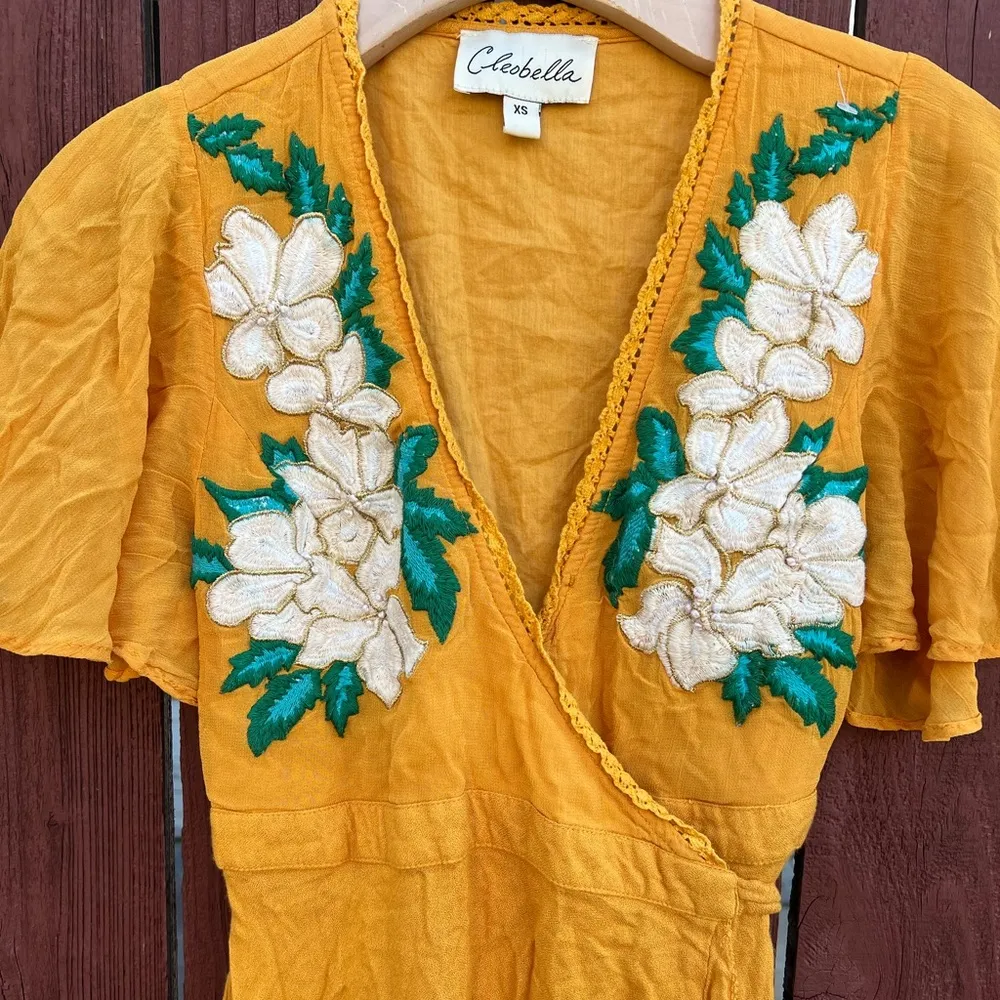 Cleobella Maxine Embroidered Dress Yellow Citrine Size Xsmall - Image 7