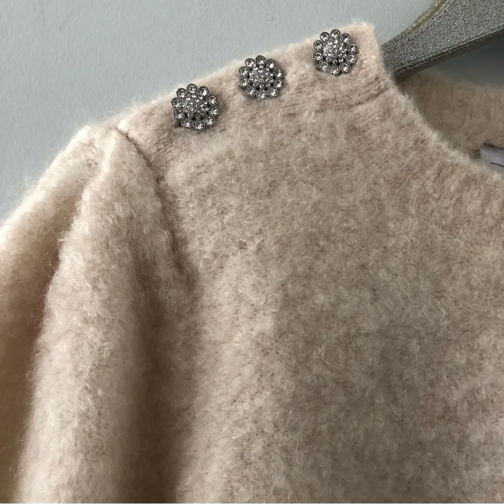 & Other Stories Rhinestone Button Beige Sweater NEW - Image 4