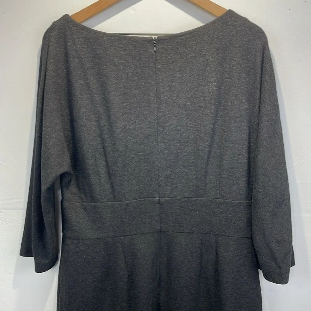 Trina Turk Women’s Charcoal Gray Heather Pleated Front 3/4 Sleeve Dress Size 12 - Image 3