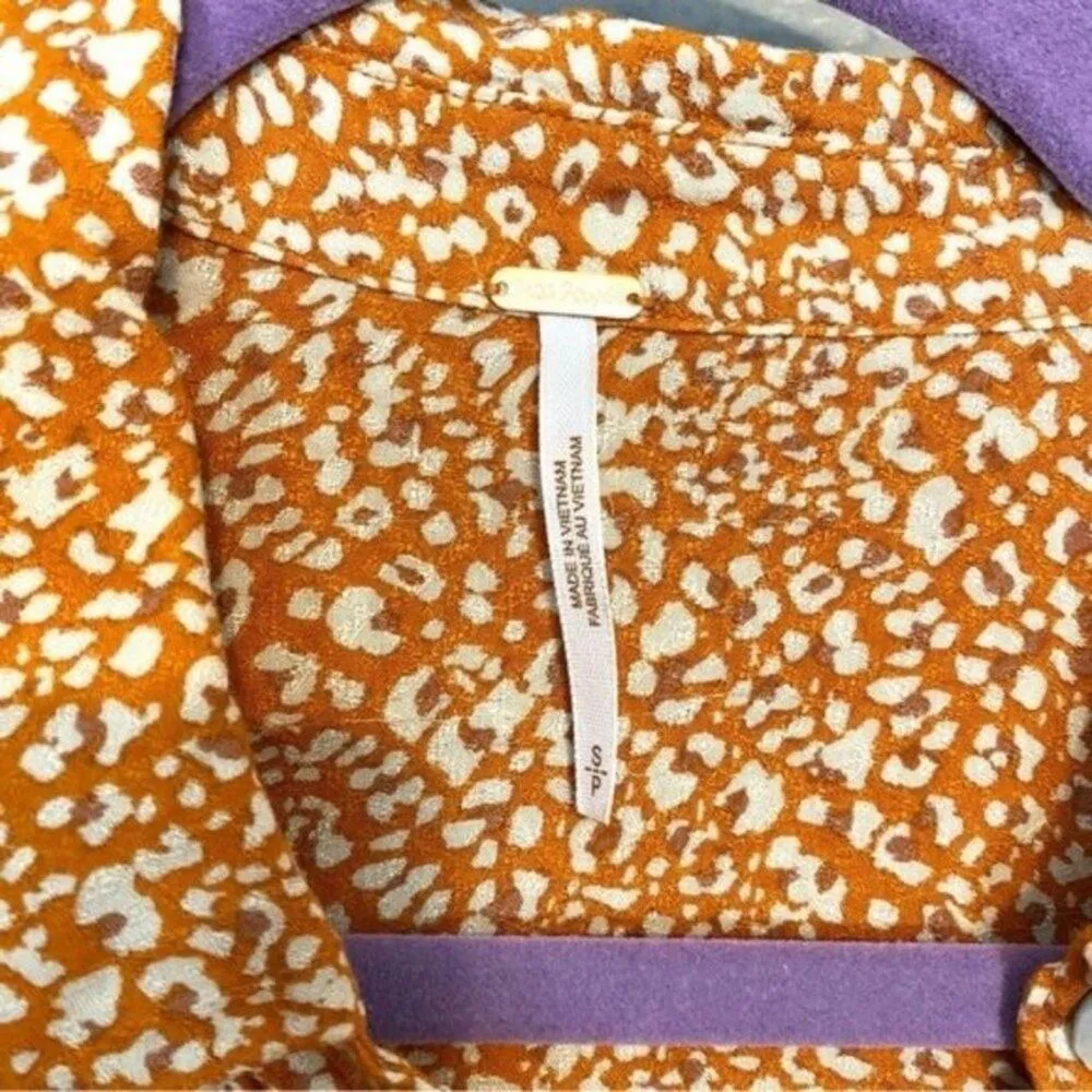 NEW Free People Rust Combo Orange Celia Printed Tie Front Cropped Button Blouse - Image 4
