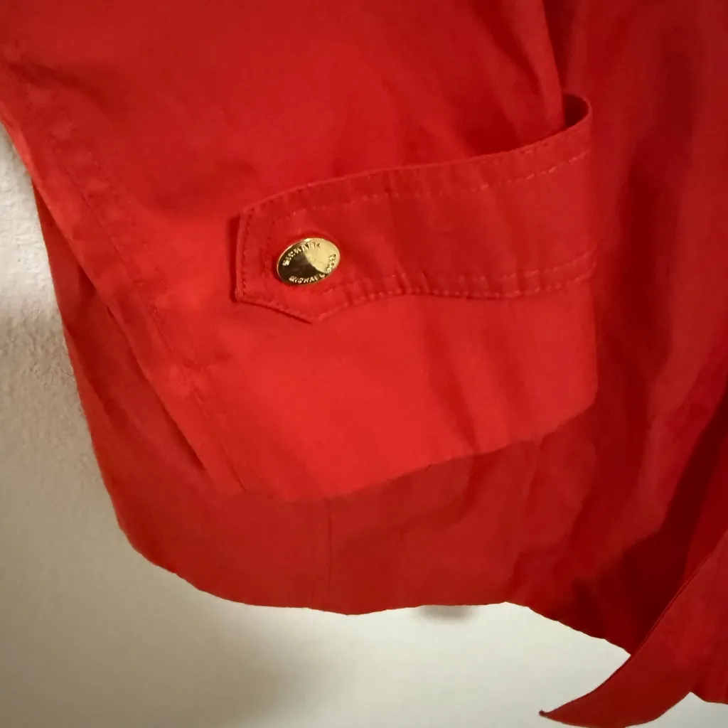 MICHAEL Michael Kors Red Belted Trench Coat Rain Jacket Hooded Size M Medium - Image 5