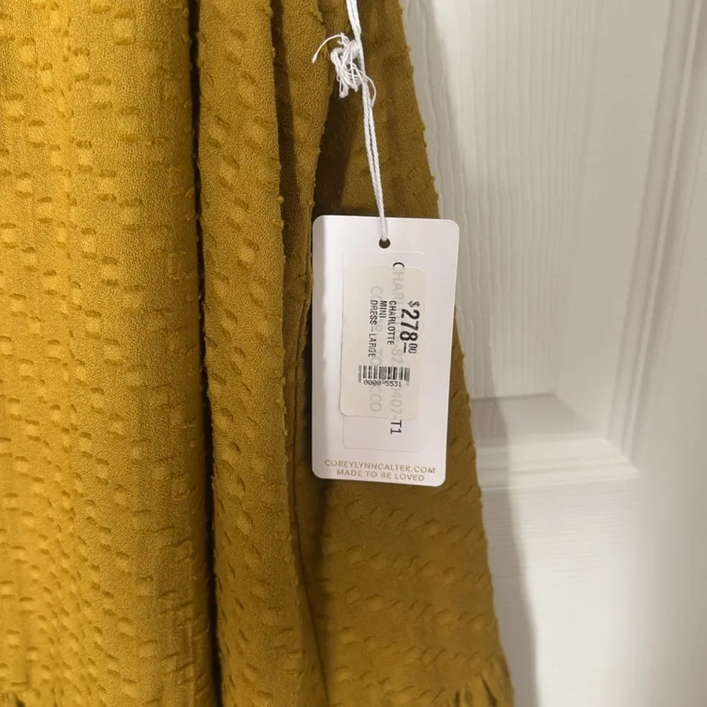 NWT Corey Lynn Calter mustard color Charlotte mini dress size large Yellow - Image 2