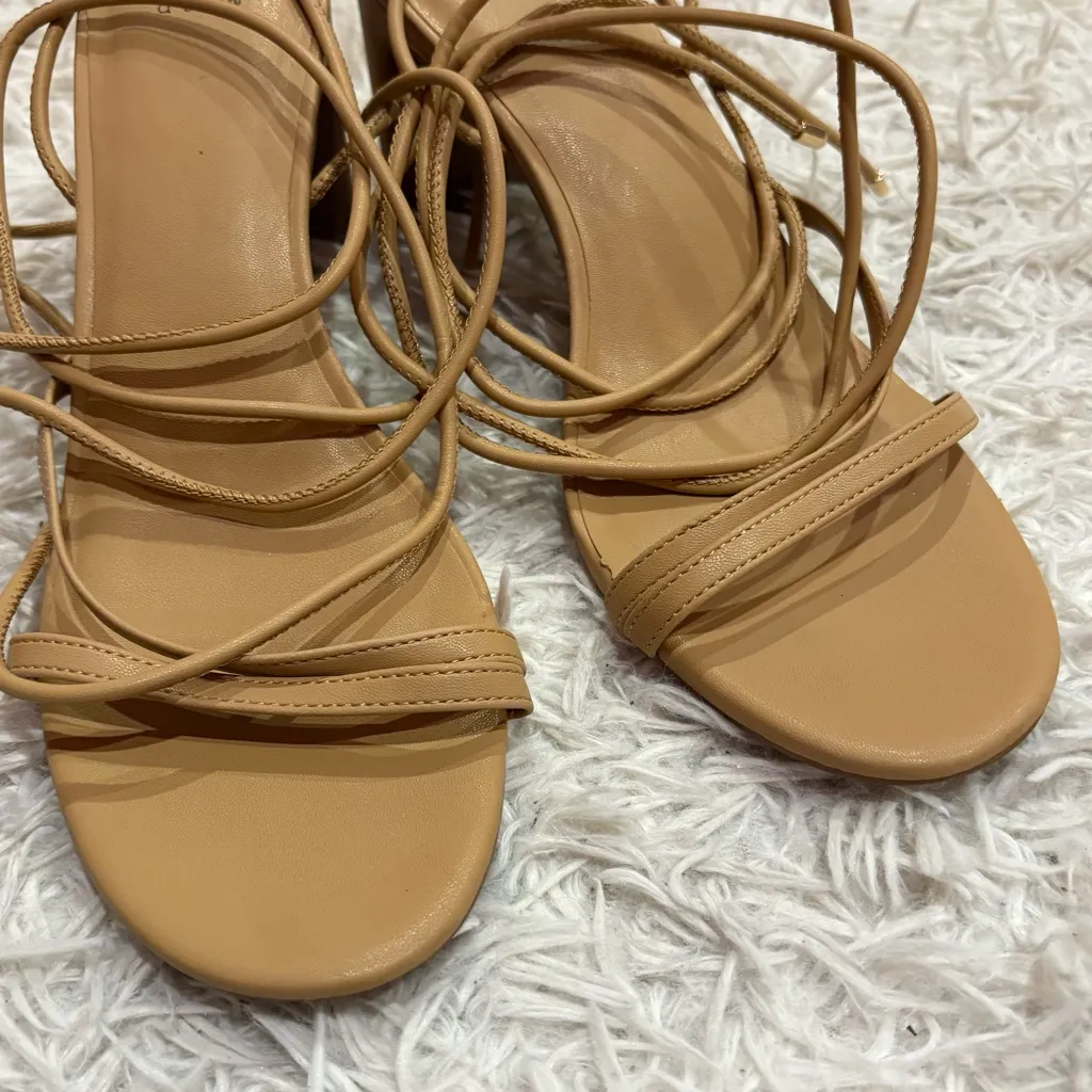 A new day Marcia Strappy‎ lace up Wrap Block Heels tan nude 9.5 - Image 4