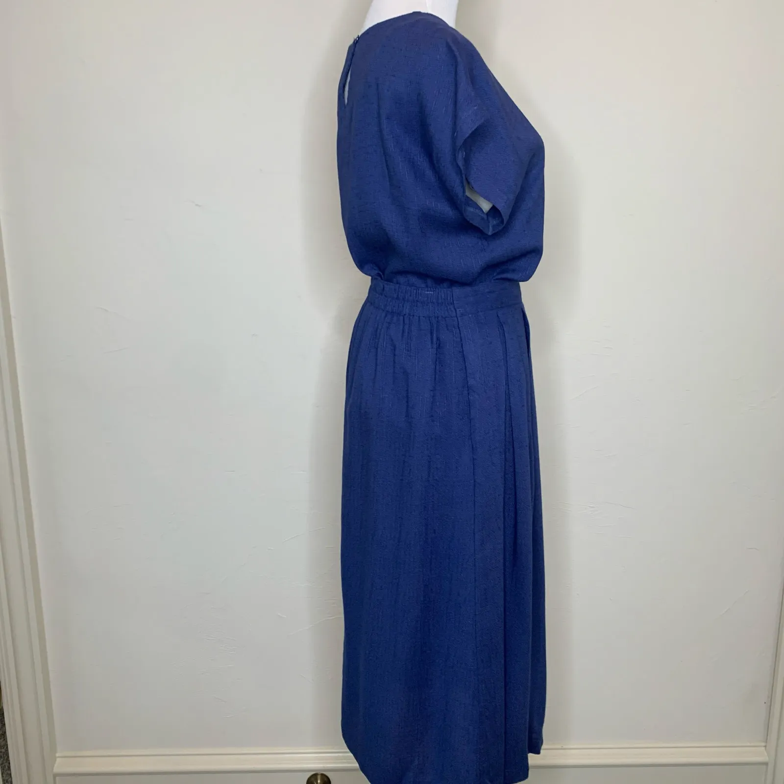 Vintage Blue Skirt Top Matching Set Vintage Rayon Flax Small Size M - Image 4