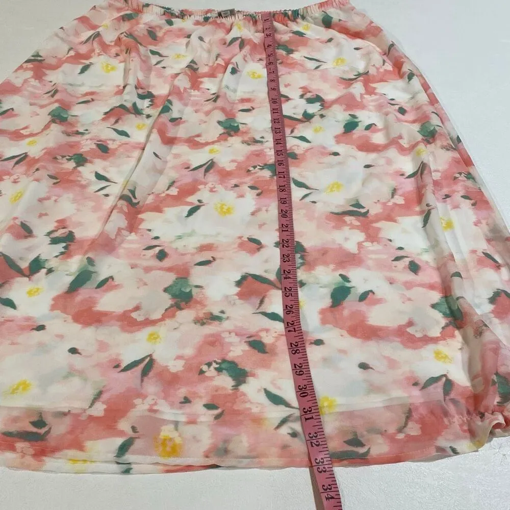 A New Day Floral Watercolor Midi Skirt Size 1X Pink White Spring - Image 5