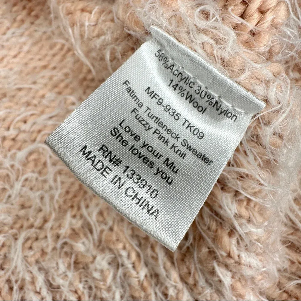 Show Me Your Mumu Fatima Turtleneck Sweater Fuzzy Pink Knit Wool Blend Size S - Image 15