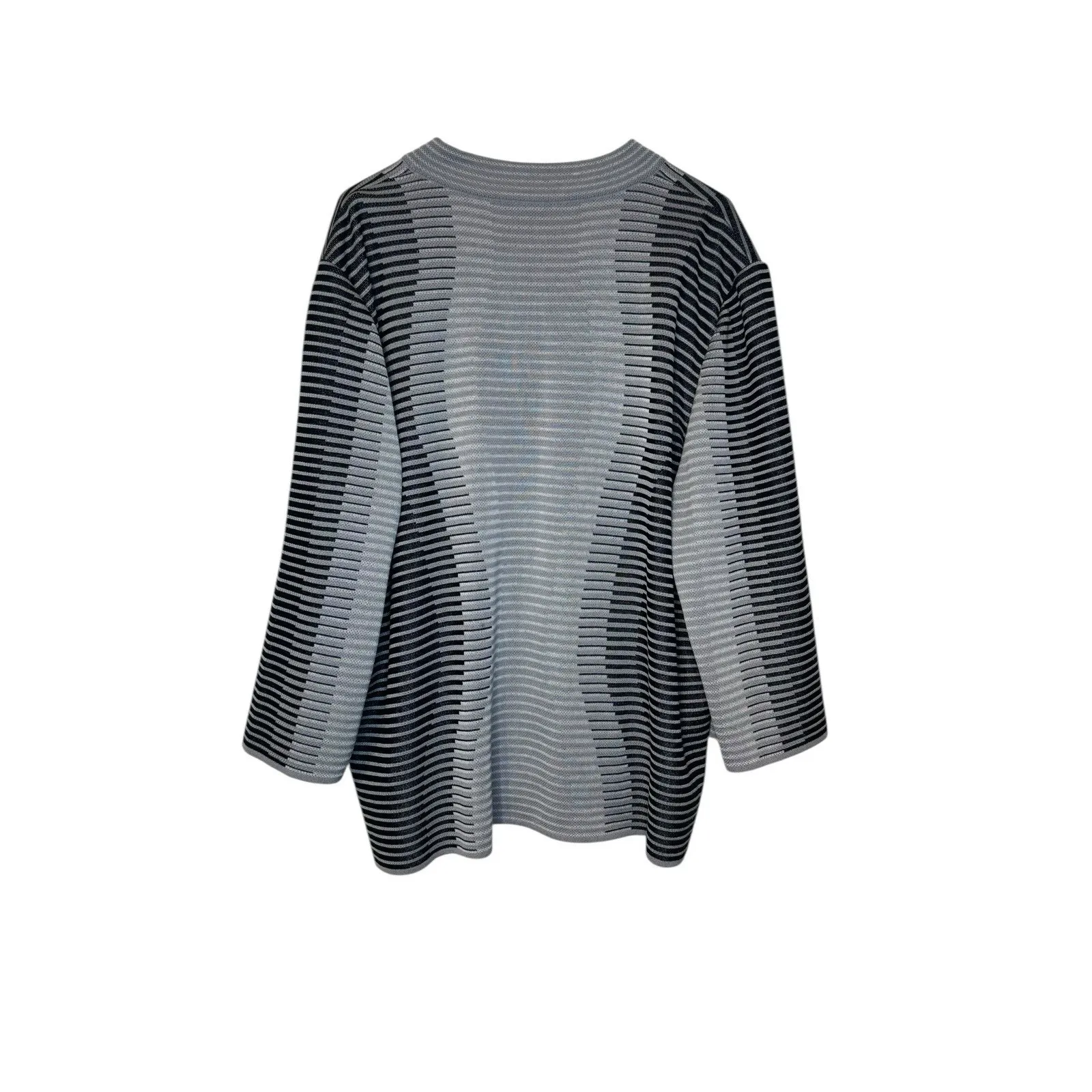 Ming Wang Womens Jacket Acrylic Clasp Full Zip Striped 3/4 Black Gray Sleeve XL - Image 7