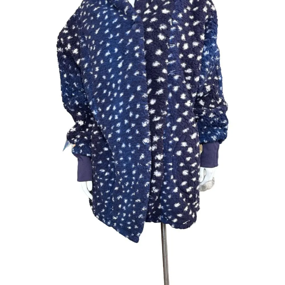 BumbleBella by Jill Martin Regular Sherpa Shawl Collar Button Lounger Navy XS/S Blue - Image 3