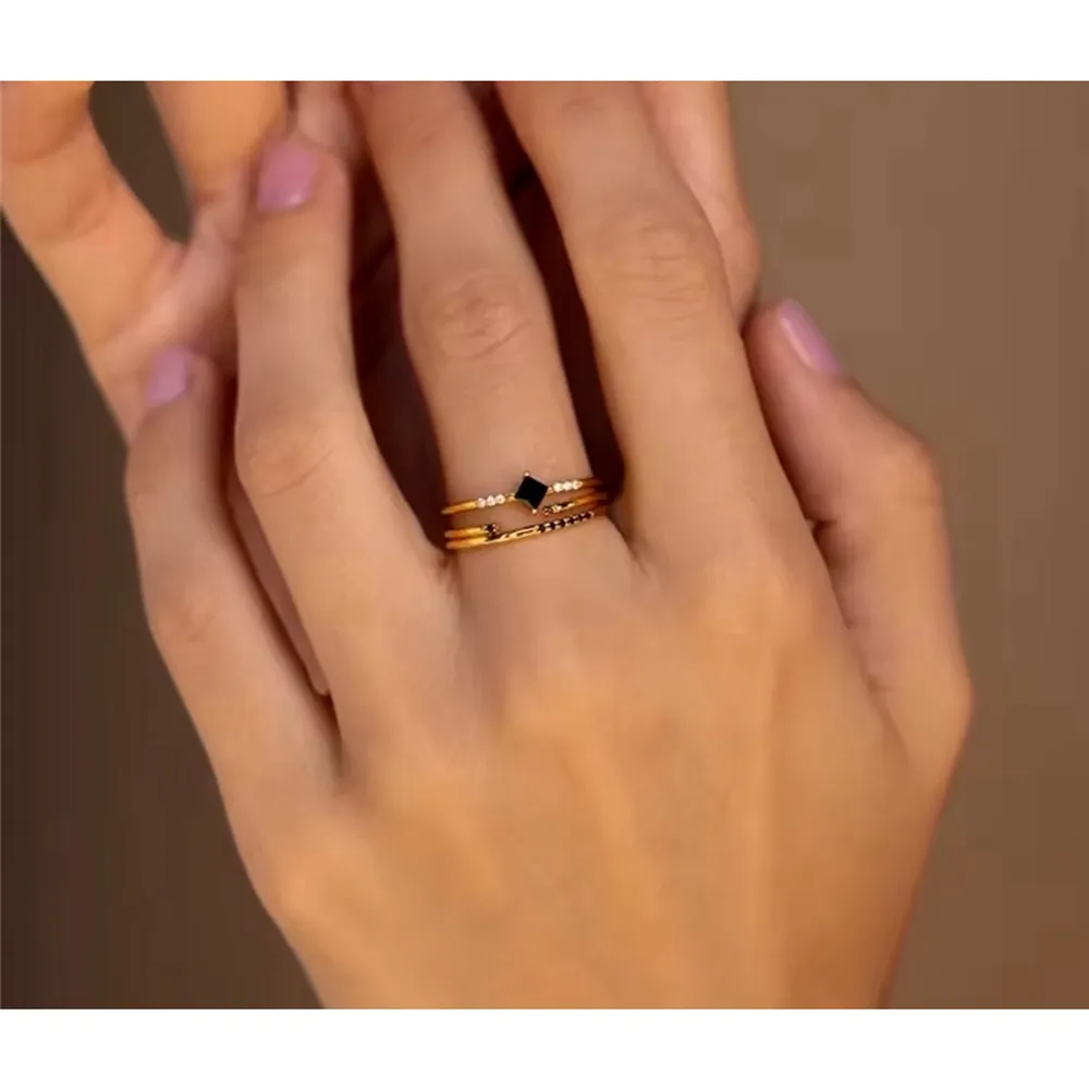 Dainty 14k Gold Plated S925 Black Melee Diamond Ring,‎ Size 7 - Image 10