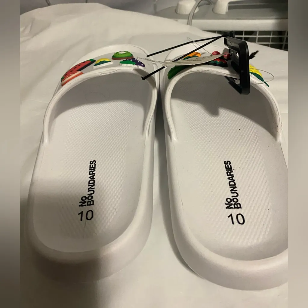 White Slide Sandals with Fruit Accents Size 10 - Image 2