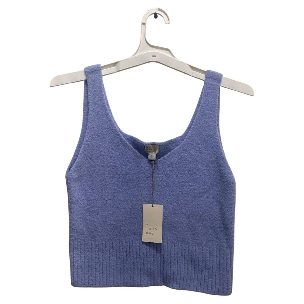 A New Day Blue Ribbed Crop Tank Top - Image 3