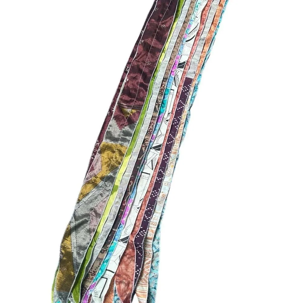 Indian Sari Patches Reversible Scarf, Colorful Striped Scarf - Image 5