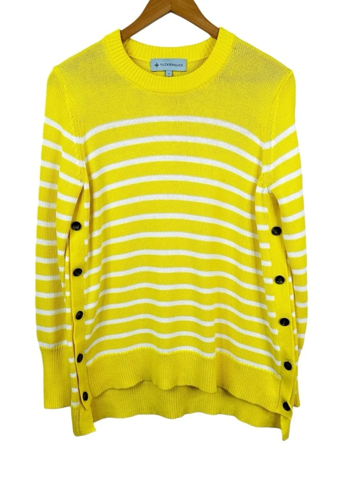 Tuckernuck Bar Harbor Sweater Womens Small Yellow White Striped Cotton Pullover - Image 1