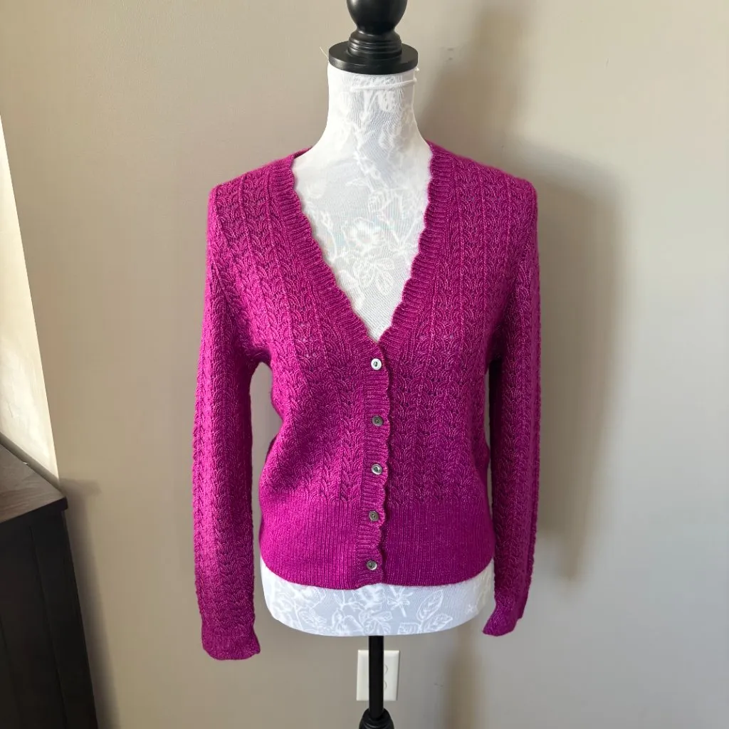 Sundance Leanna Pointelle Cardigan Womens Fuscia Designer Large - Image 3