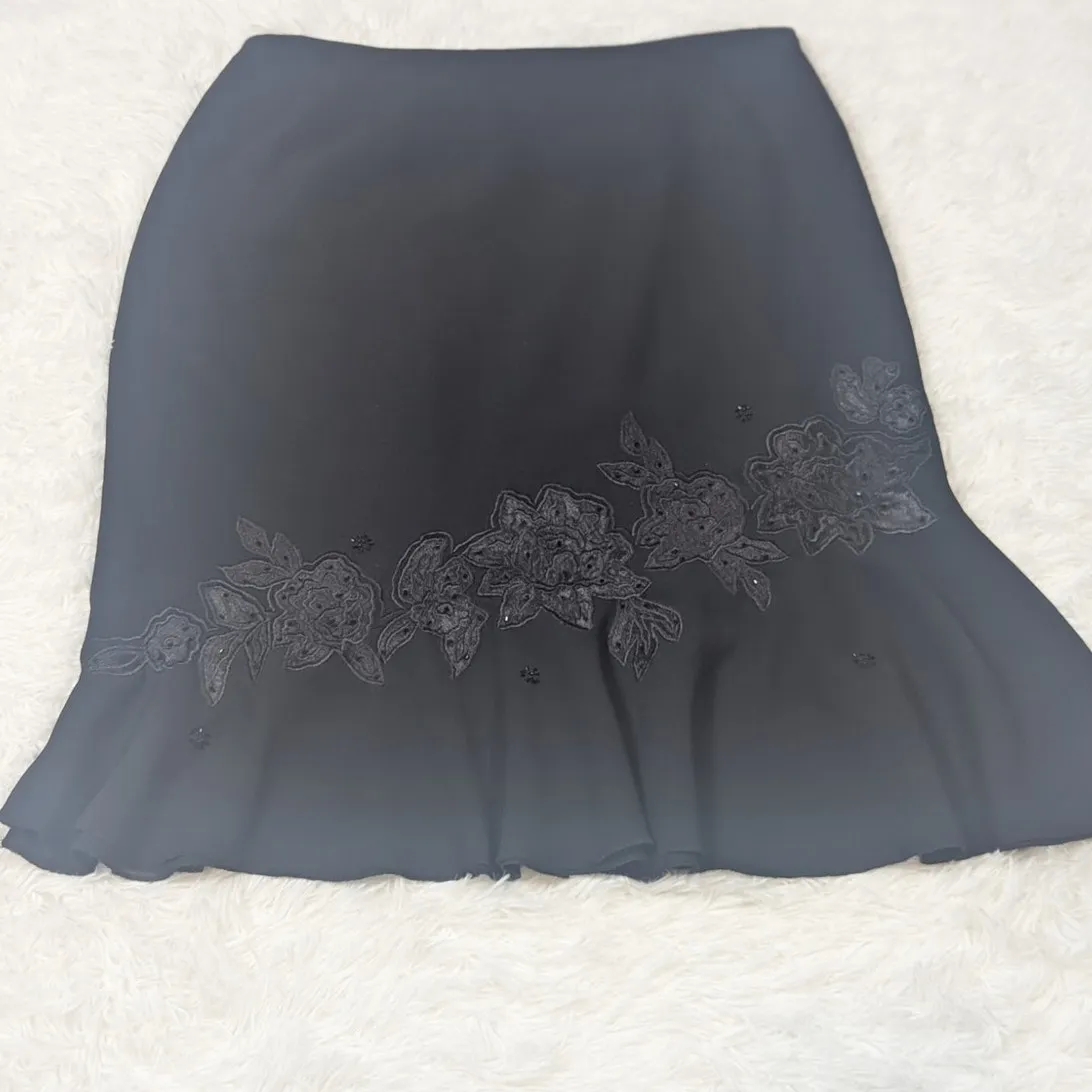 Y2K Vintage Whimsygoth Floral Applique Beaded Skirt Black Size 12 - Image 13