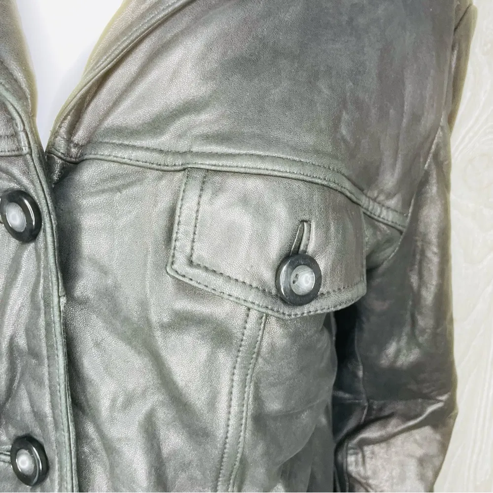 Black vintage guess leather belted jacket with pockets long sleeve winter coat L - Image 4