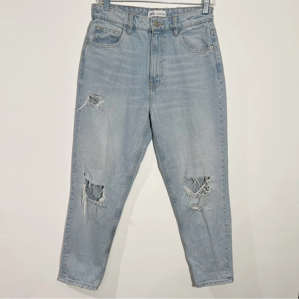 Zara High Waisted Ripped‎ Jeans Size 6 - Image 2