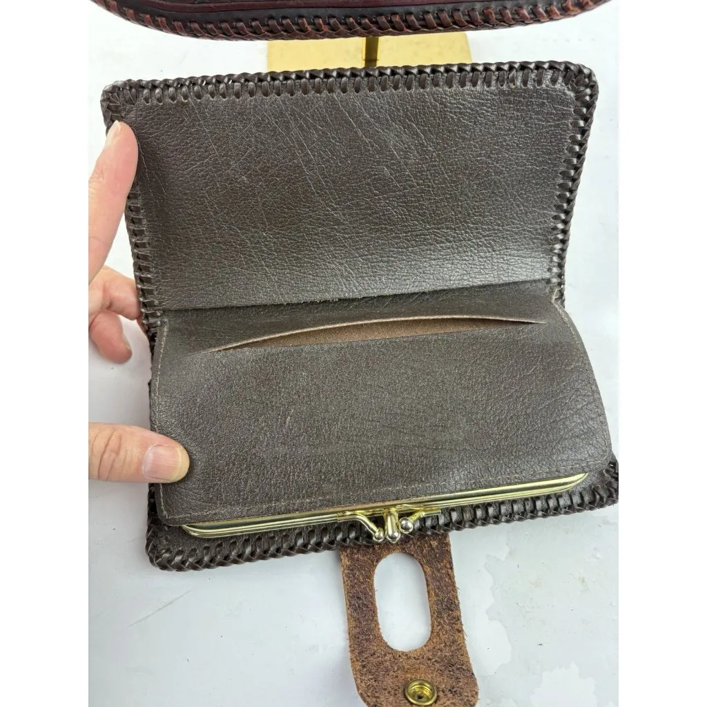 *Vintage Western Tooled Leather Purse & Wallet Brown Shoulder Bag Ranch Cowgirl - Image 17