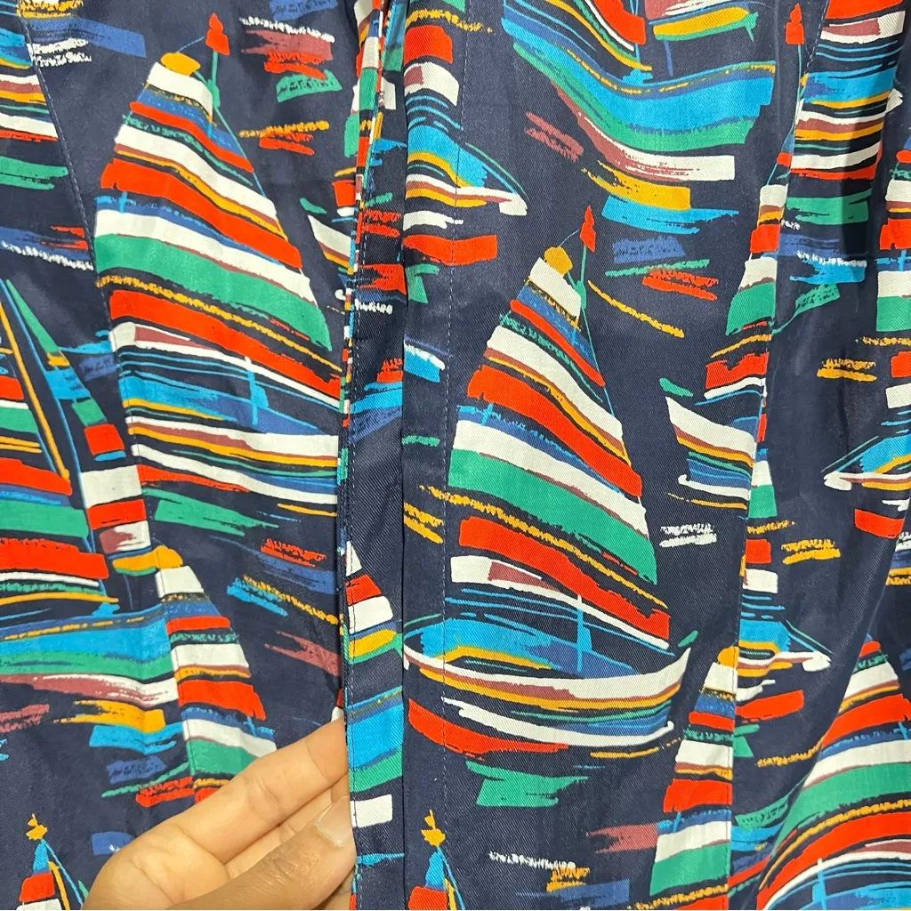 Soft Surroundings Sail Away Sailboat Blue Button Up Long Sleeve Shirt Size M - Image 3