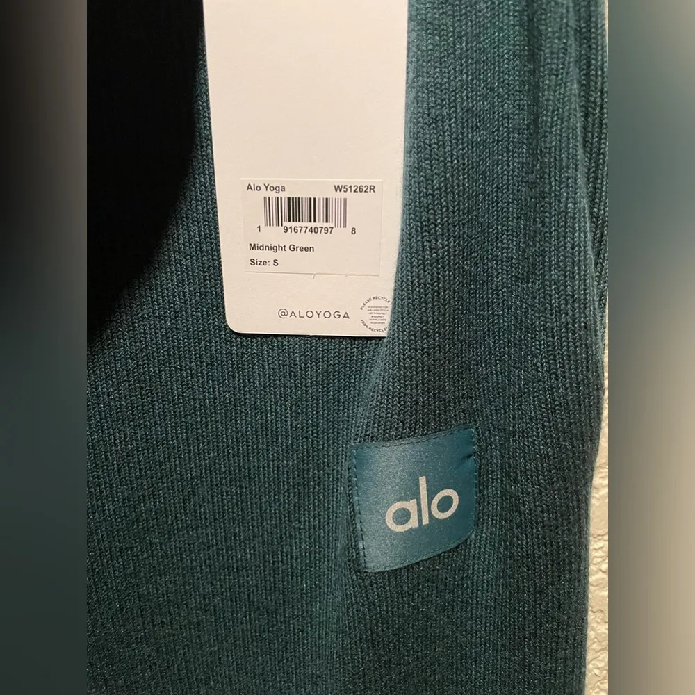 NWT Alo Yoga Knit High Waist Salana Wide Leg Pant Midnight Green Size S - Image 14