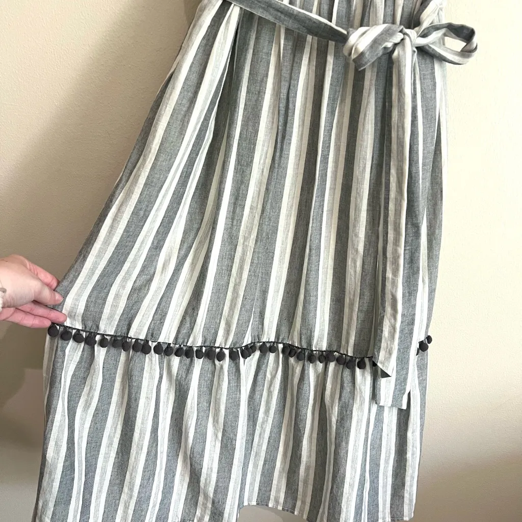 Maggy London Pom Pom Stripe Danni Gray Midi Dress Size 10P Petite - Image 4