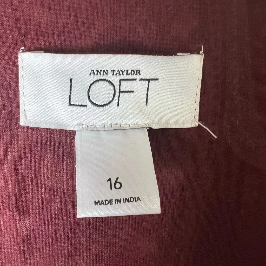 LOFT Paisley Boho Long Dress Cap Sleeve Size 16 Wool Blend Lined Surplice Modest - Image 7