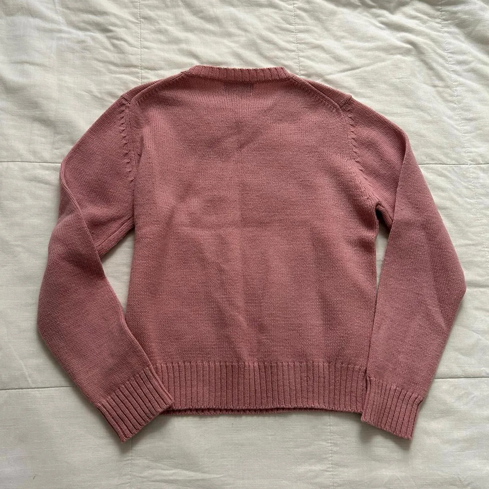 Adolfo wool Pink and white vintage 90s crewneck sweater knitwear size large - Image 3