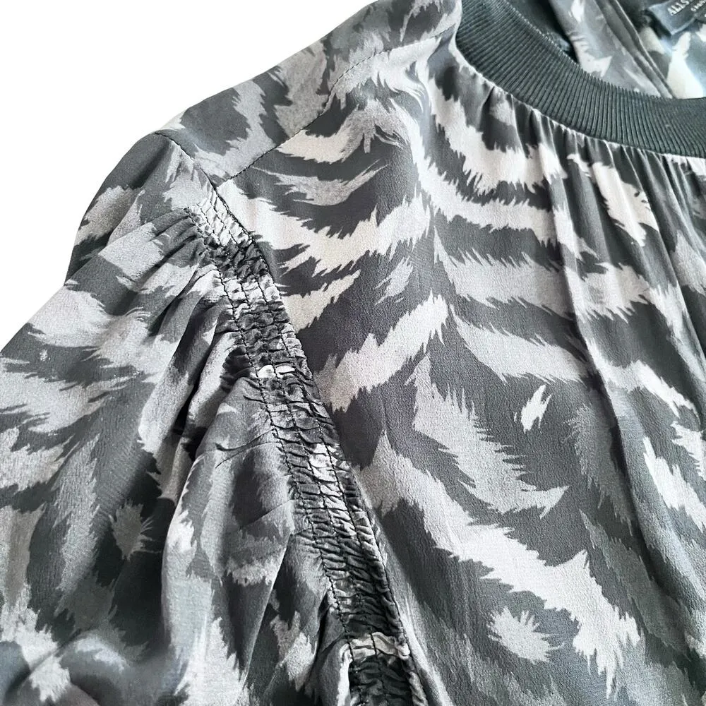 All Saints Fayre Remix Animal Printed Long Sleeve Black Handkerchief Midi Dress - Image 8