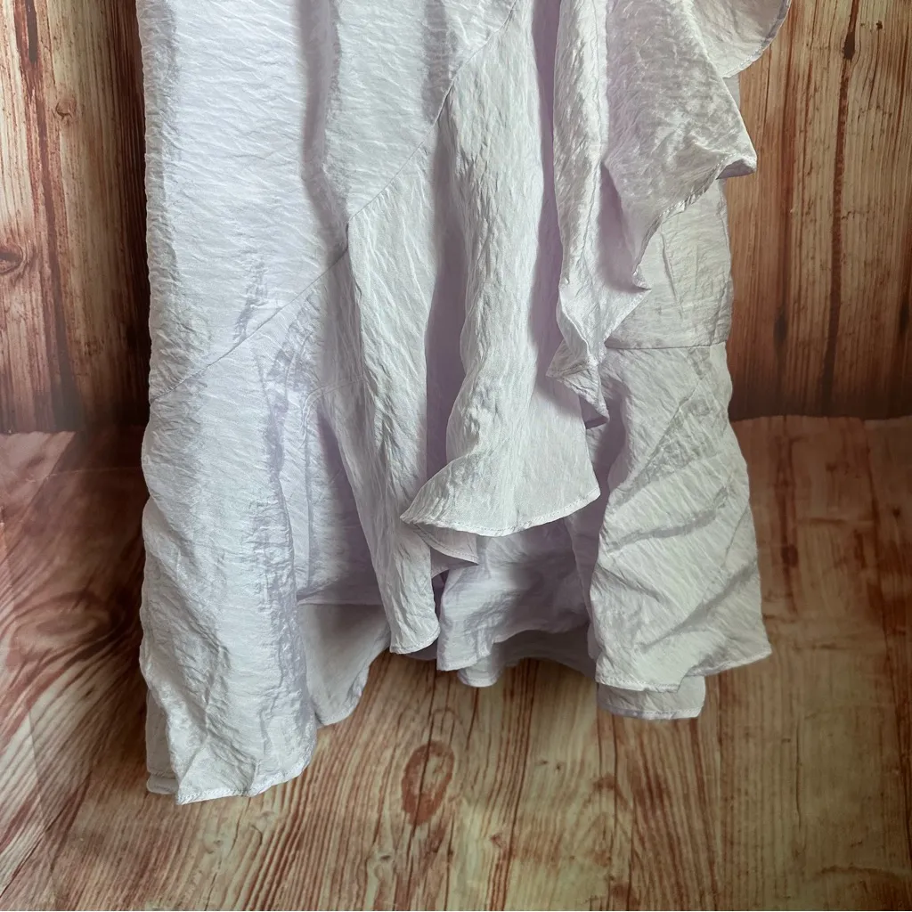 H&M Lilac Purple Semi Sheer Flounce Trim Crinkle Midi Dress - Image 6