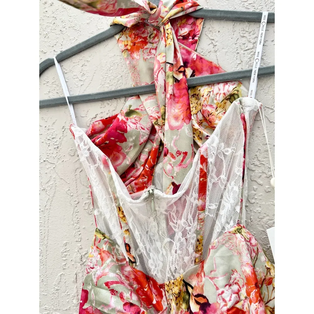 NWT Miss Circle Zarina Lace Floral Corset Satin Gown Maxi Dress Red Women's XS - Image 7