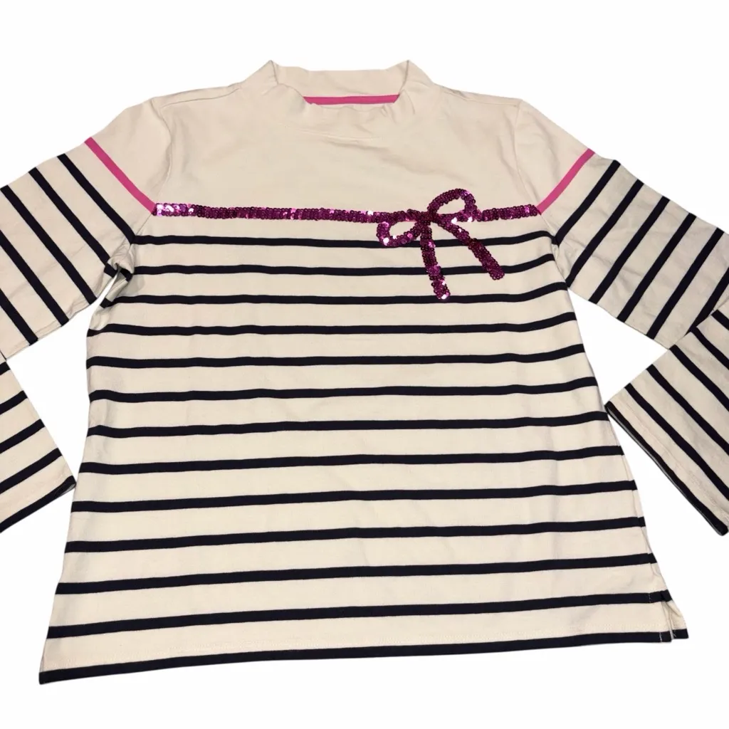 NEW Talbots Sequin Ribbon Stripe Mockneck Long Sleeve Top size Petite Medium - Image 3