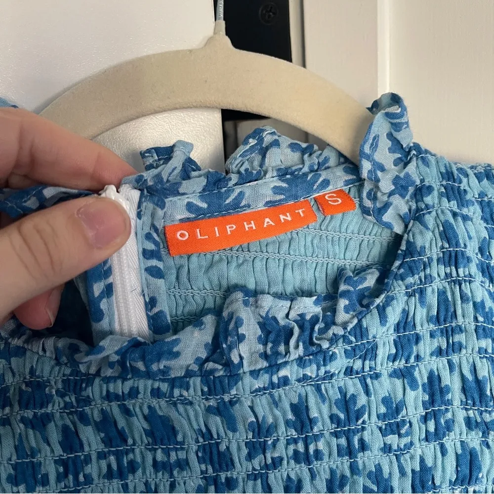 Oliphant SMOCKED FLIRTY DRESS FERN BLUE Ruffle sleeveless - Image 4