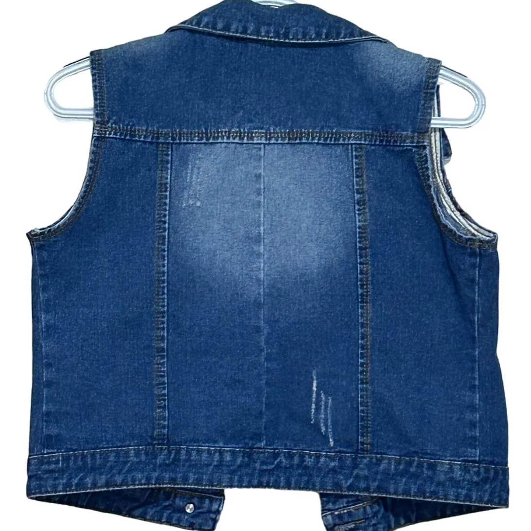 Unknown Brand Women's Distressed Denim Vest Four Button Front Size‎ XS Blue - Image 2