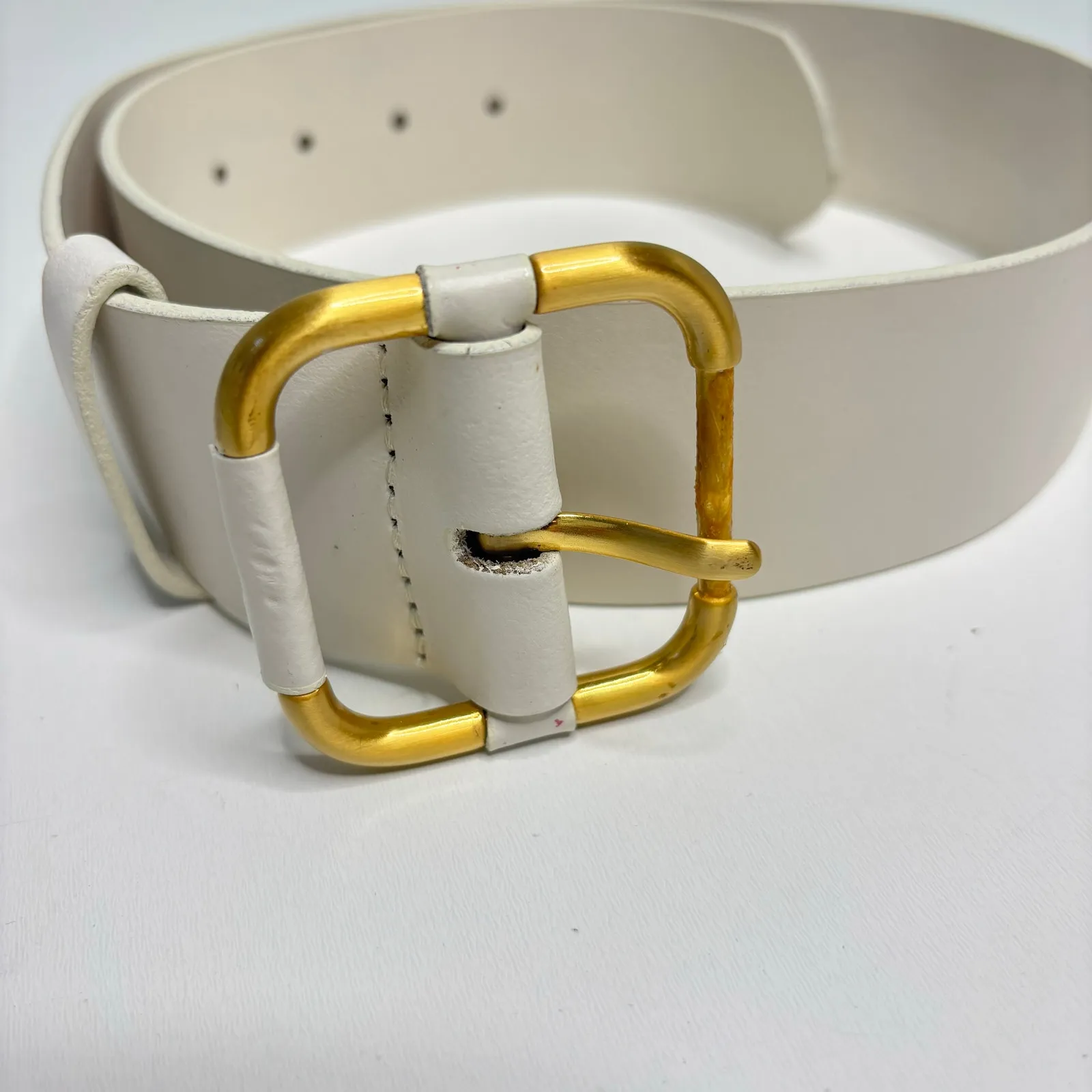 Banana Republic Wide Cream Leather Belt Gold Tone Buckle S - Image 2