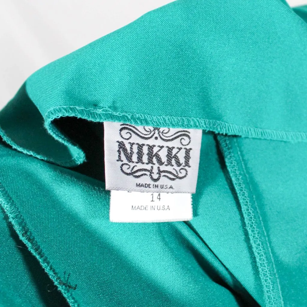 Vintage 1990s Teal & Black Power Skirt Suit Size 14 Nikki Brand Green - Image 15