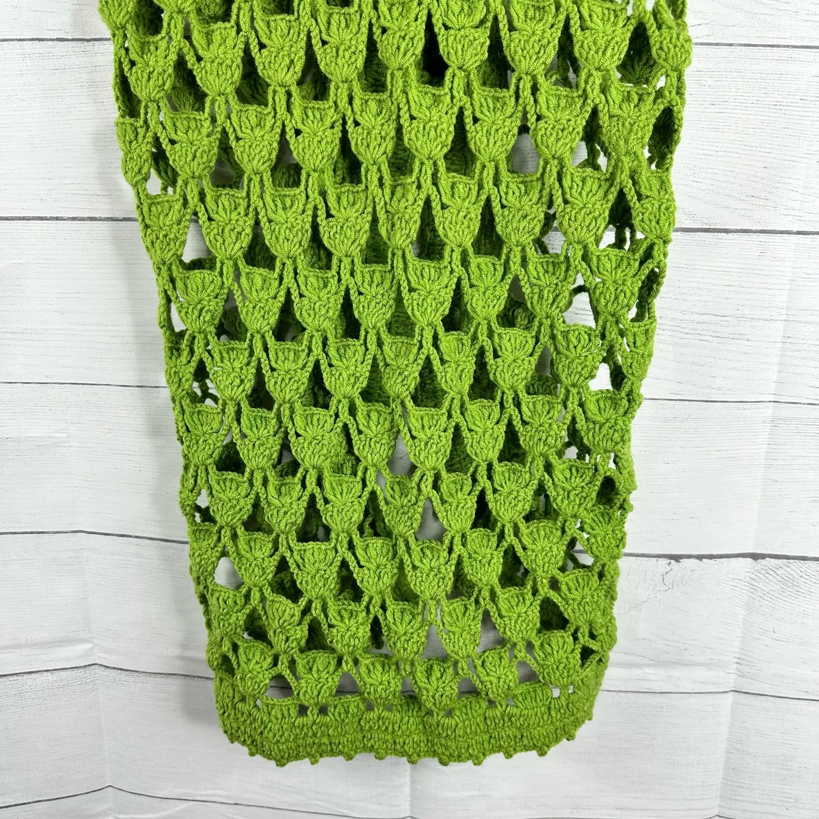 Vintage Bohemian Handmade Open Knit Crochet Vest Cardigan Green Womens Small - Image 6