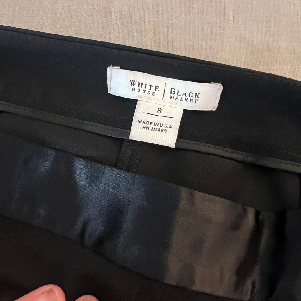 White House black market black wide leg satin trim pants size 8 - Image 6