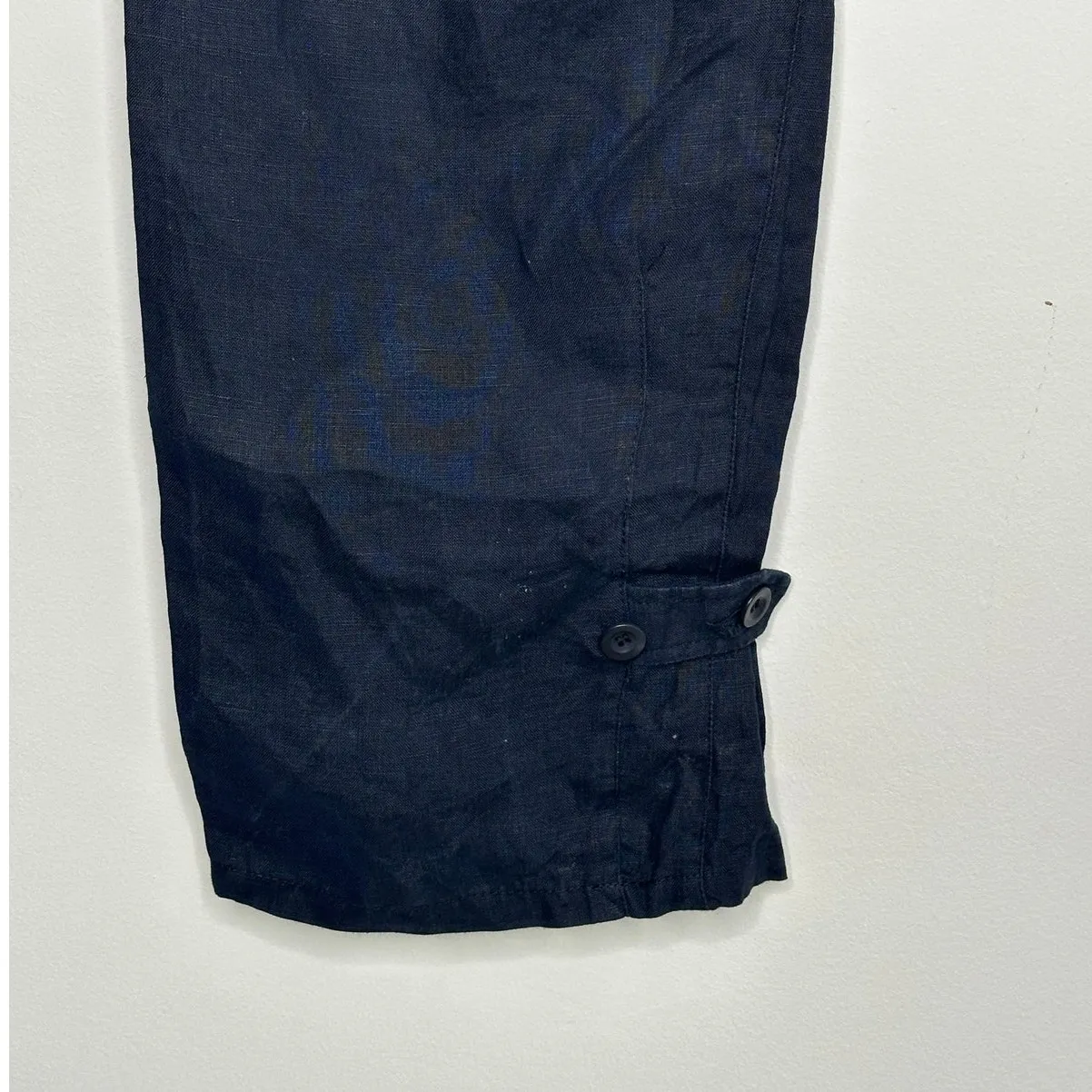 Reiss Navy Blue women's cargo 100% linen casual drawstring cropped pants size 28 - Image 7